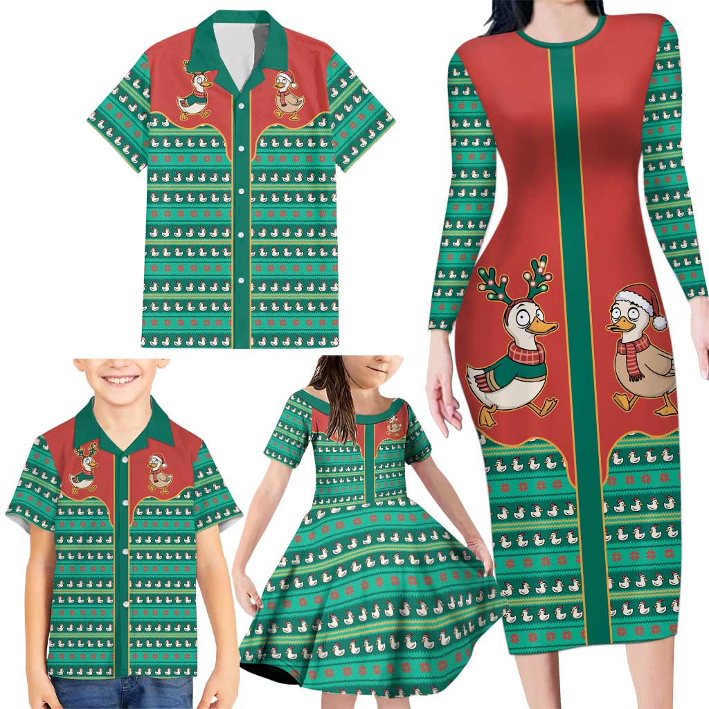 Western Yoke Family Matching Long Sleeve Bodycon Dress and Hawaiian Shirt Merry Duckmas Funny Style - Wonder Print Shop