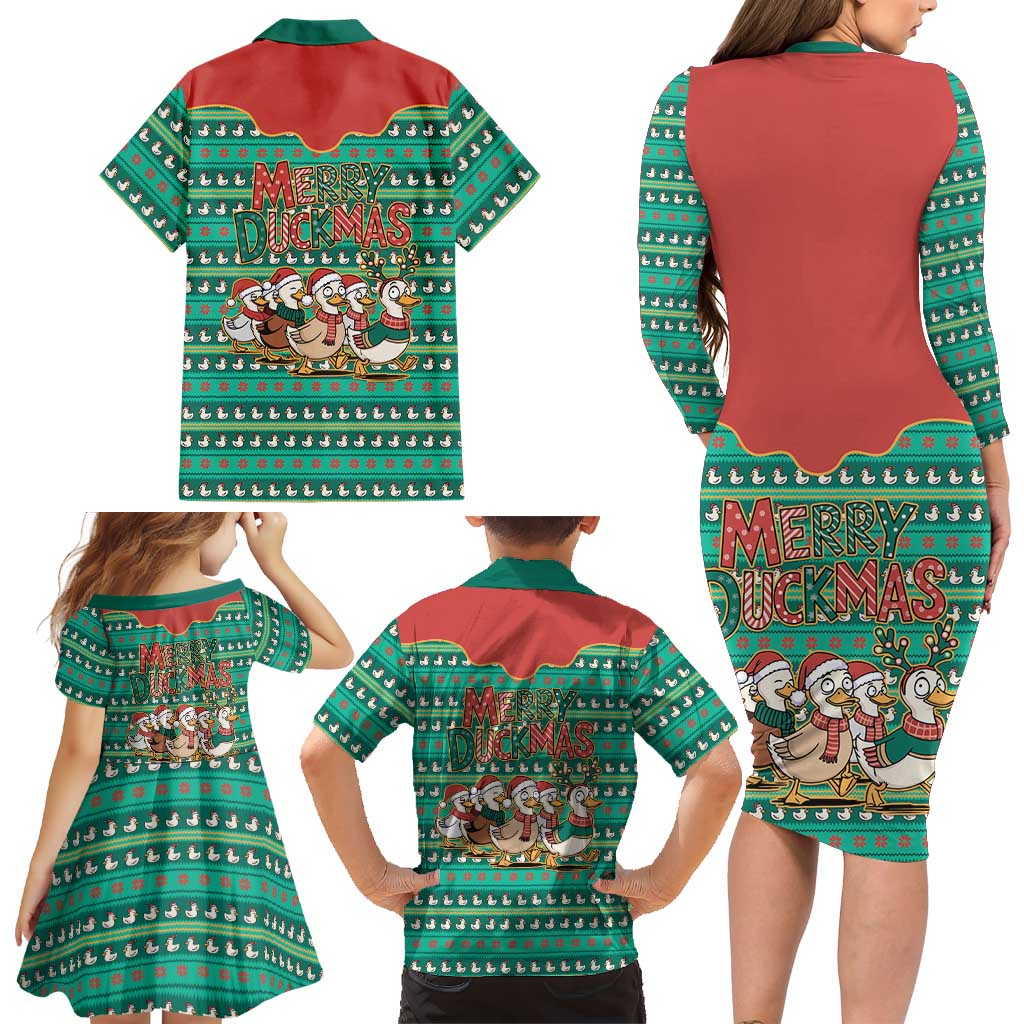 Western Yoke Family Matching Long Sleeve Bodycon Dress and Hawaiian Shirt Merry Duckmas Funny Style - Wonder Print Shop