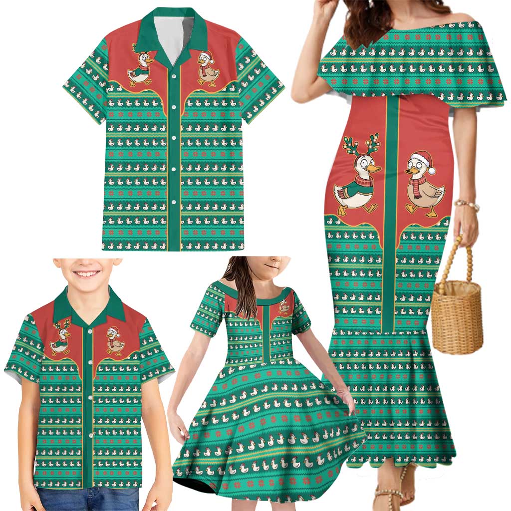 Western Yoke Family Matching Mermaid Dress and Hawaiian Shirt Merry Duckmas Funny Style - Wonder Print Shop