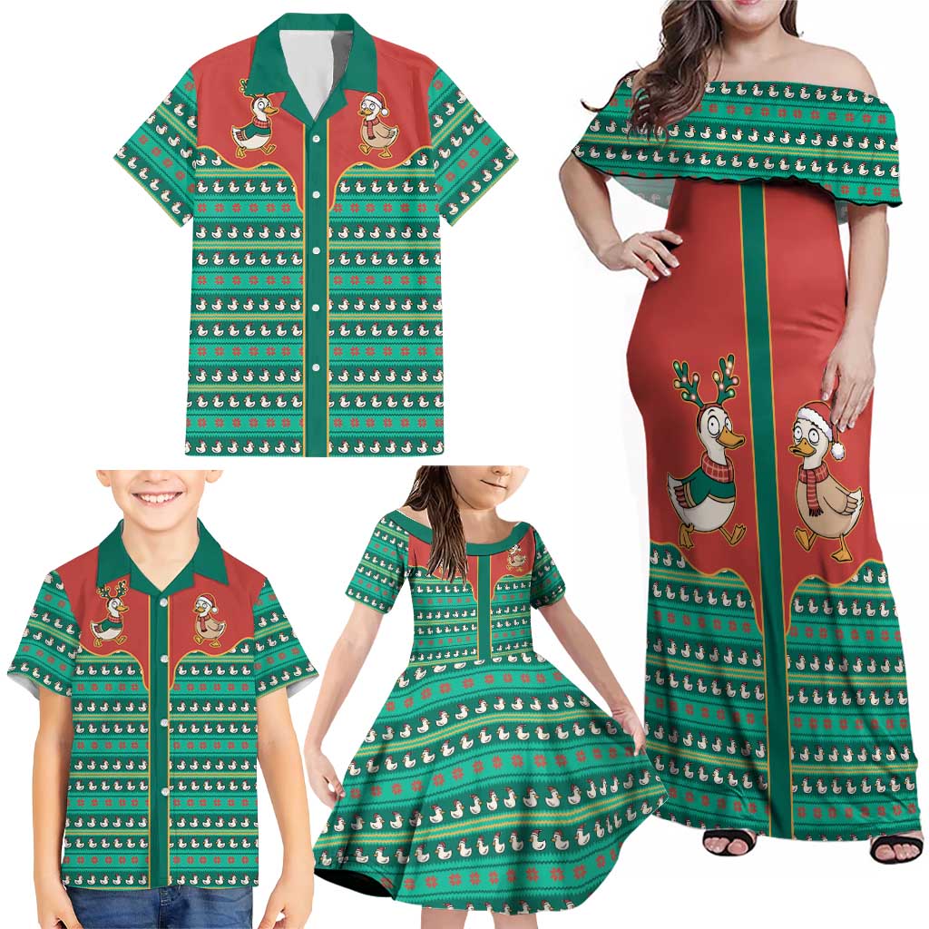 Western Yoke Family Matching Off Shoulder Maxi Dress and Hawaiian Shirt Merry Duckmas Funny Style - Wonder Print Shop