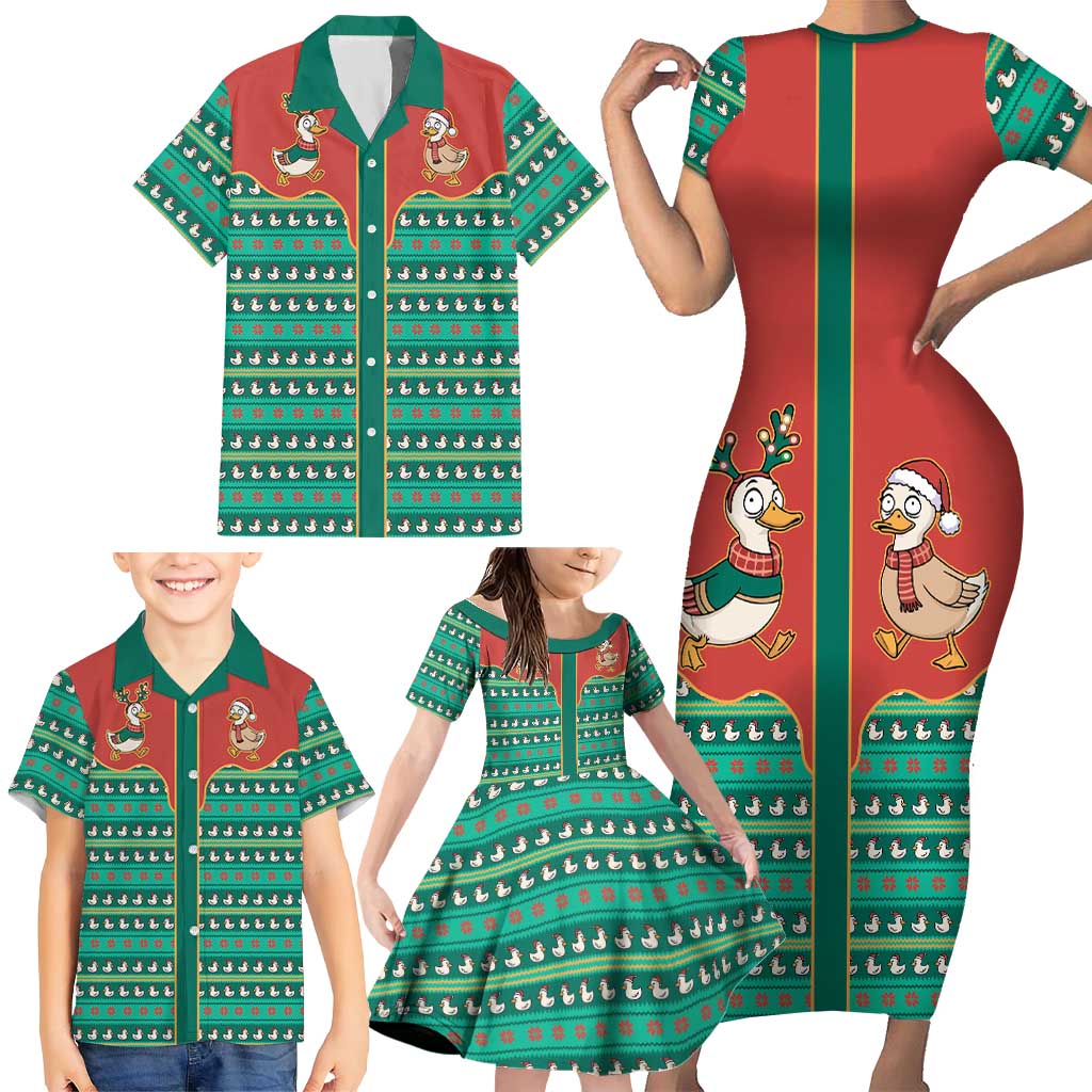 Western Yoke Family Matching Short Sleeve Bodycon Dress and Hawaiian Shirt Merry Duckmas Funny Style - Wonder Print Shop