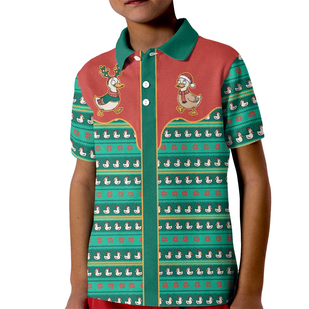 Western Yoke Kid Polo Shirt Merry Duckmas Funny Style - Wonder Print Shop