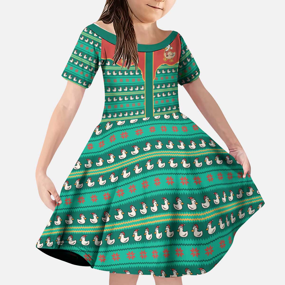 Western Yoke Kid Short Sleeve Dress Merry Duckmas Funny Style - Wonder Print Shop