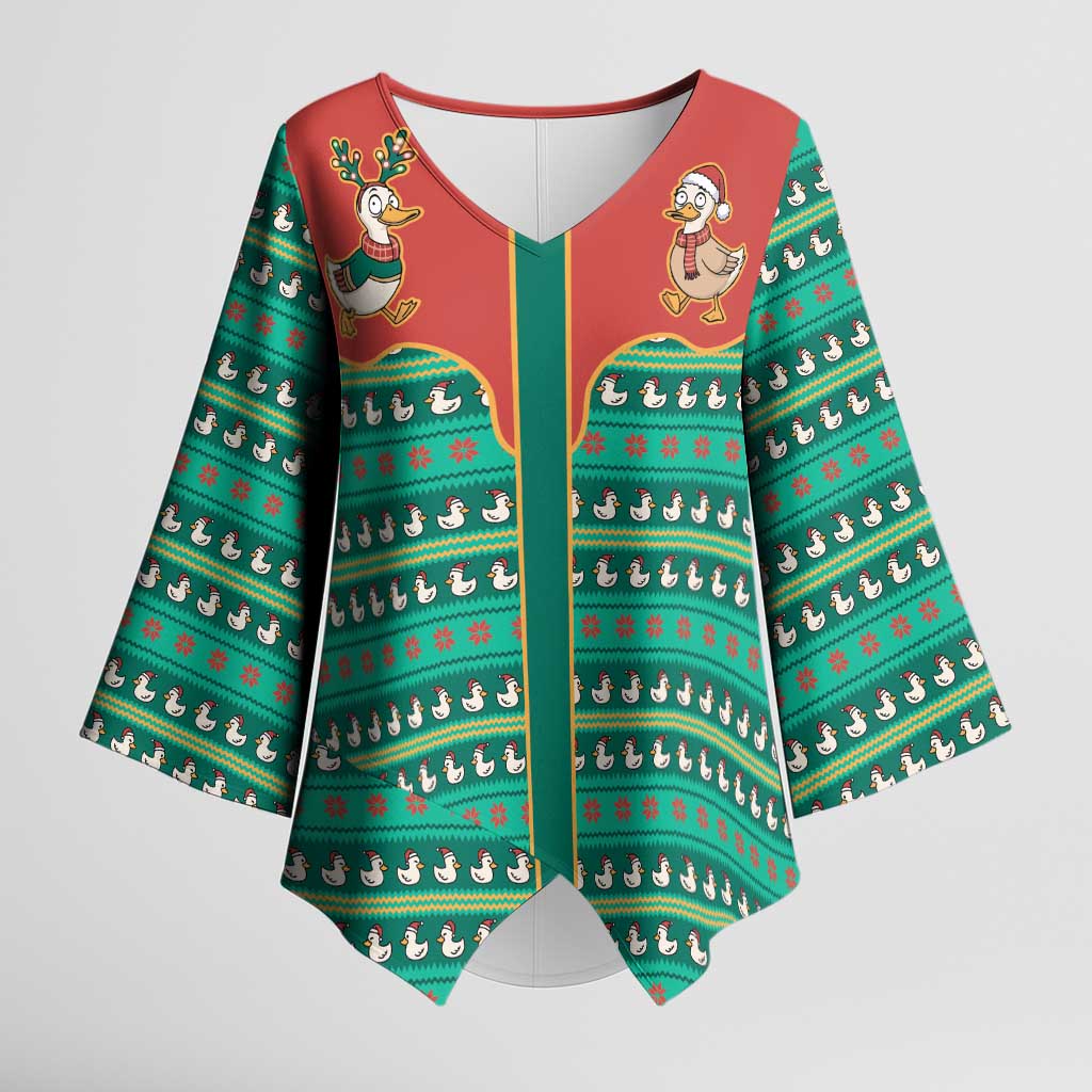 Western Yoke Kimono Sleeve Blouse Merry Duckmas Funny Style - Wonder Print Shop
