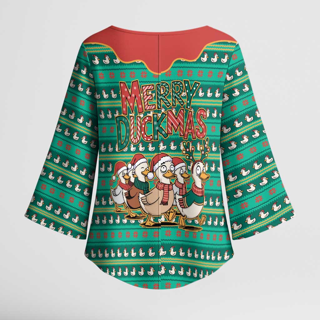 Western Yoke Kimono Sleeve Blouse Merry Duckmas Funny Style - Wonder Print Shop