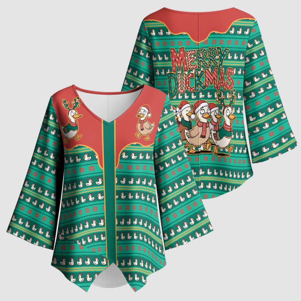 Western Yoke Kimono Sleeve Blouse Merry Duckmas Funny Style - Wonder Print Shop