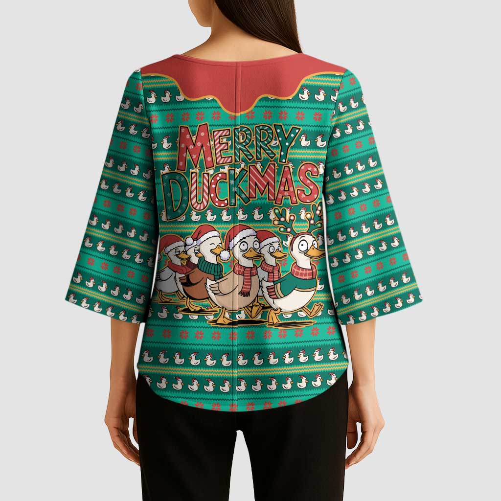 Western Yoke Kimono Sleeve Blouse Merry Duckmas Funny Style - Wonder Print Shop
