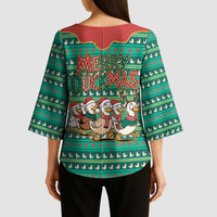 Western Yoke Kimono Sleeve Blouse Merry Duckmas Funny Style - Wonder Print Shop