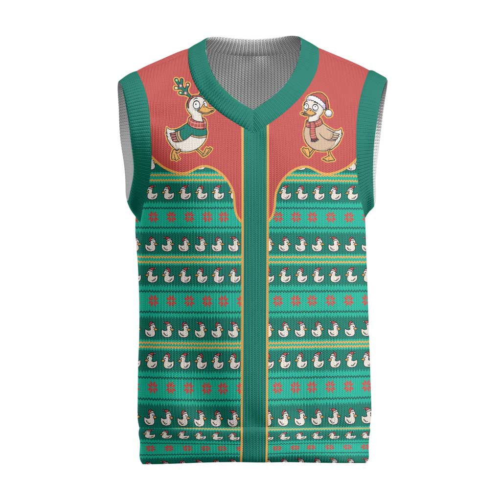 Western Yoke Christmas Knitted V-Neck Vest Merry Duckmas Funny Style - Wonder Print Shop