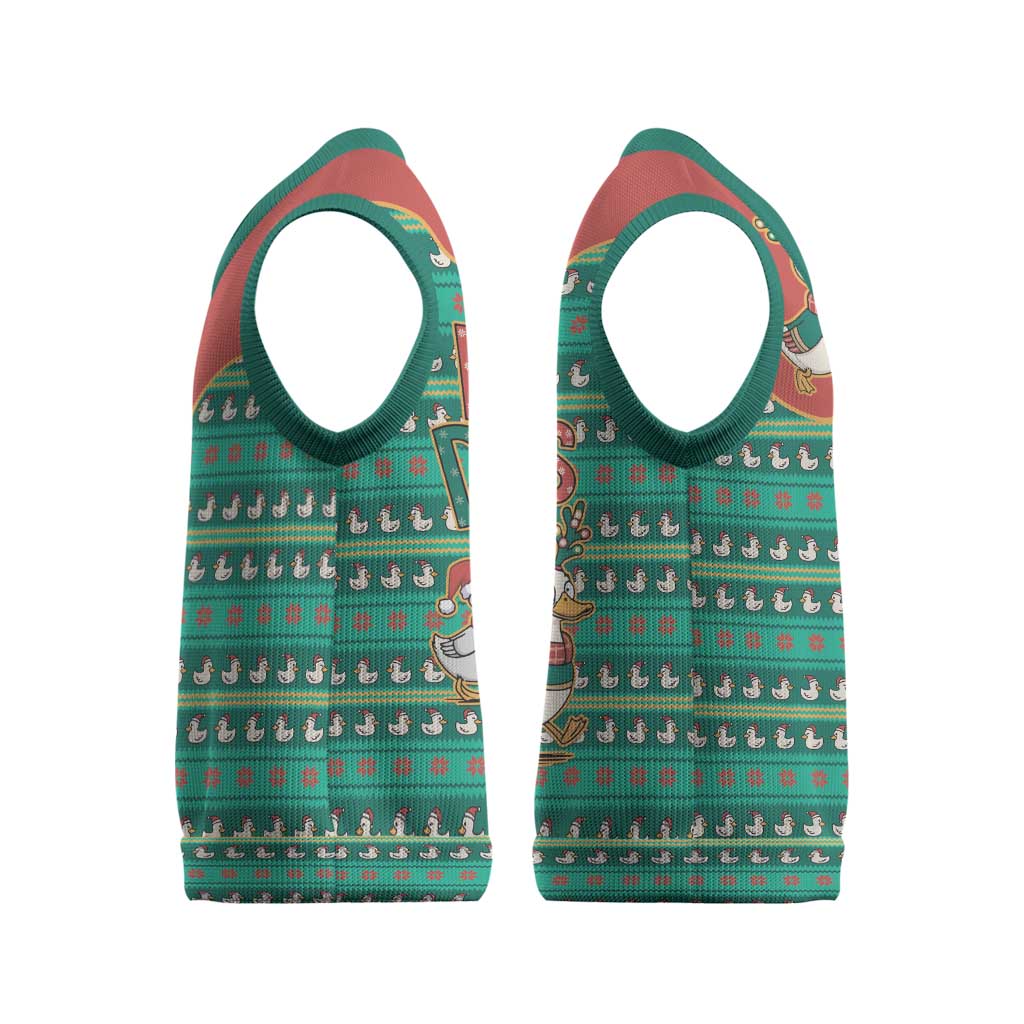 Western Yoke Christmas Knitted V-Neck Vest Merry Duckmas Funny Style - Wonder Print Shop