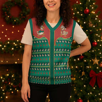 Western Yoke Christmas Knitted V-Neck Vest Merry Duckmas Funny Style - Wonder Print Shop