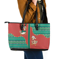 Western Yoke Leather Tote Bag Merry Duckmas Funny Style - Wonder Print Shop
