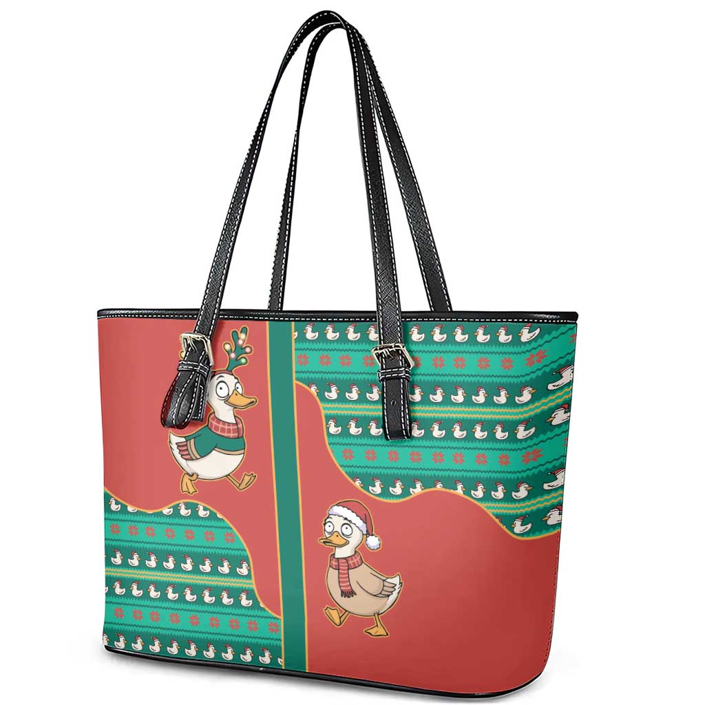 Western Yoke Leather Tote Bag Merry Duckmas Funny Style - Wonder Print Shop