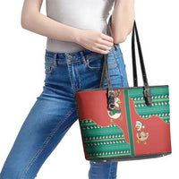 Western Yoke Leather Tote Bag Merry Duckmas Funny Style - Wonder Print Shop