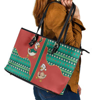 Western Yoke Leather Tote Bag Merry Duckmas Funny Style - Wonder Print Shop