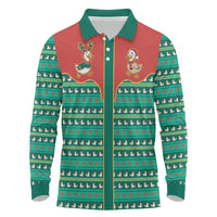 Western Yoke Long Sleeve Polo Shirt Merry Duckmas Funny Style - Wonder Print Shop