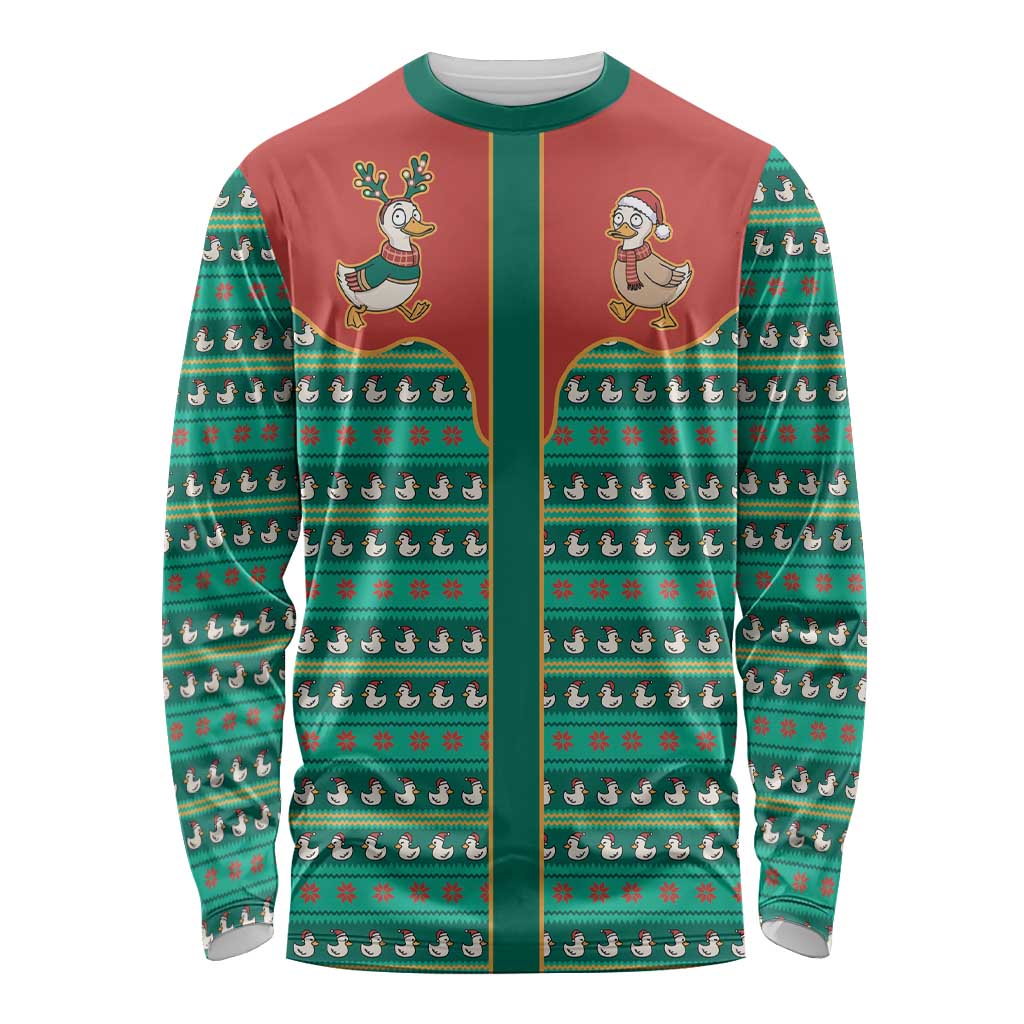 Western Yoke Long Sleeve Shirt Merry Duckmas Funny Style - Wonder Print Shop