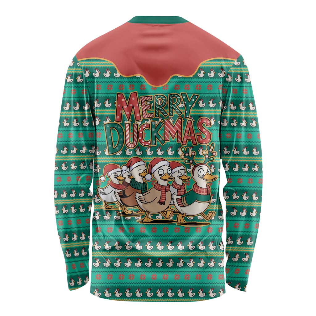 Western Yoke Long Sleeve Shirt Merry Duckmas Funny Style - Wonder Print Shop