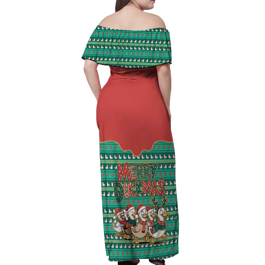 Western Yoke Off Shoulder Maxi Dress Merry Duckmas Funny Style - Wonder Print Shop