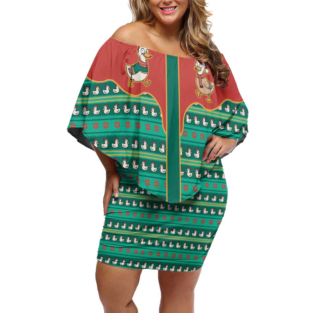 Western Yoke Off Shoulder Short Dress Merry Duckmas Funny Style - Wonder Print Shop