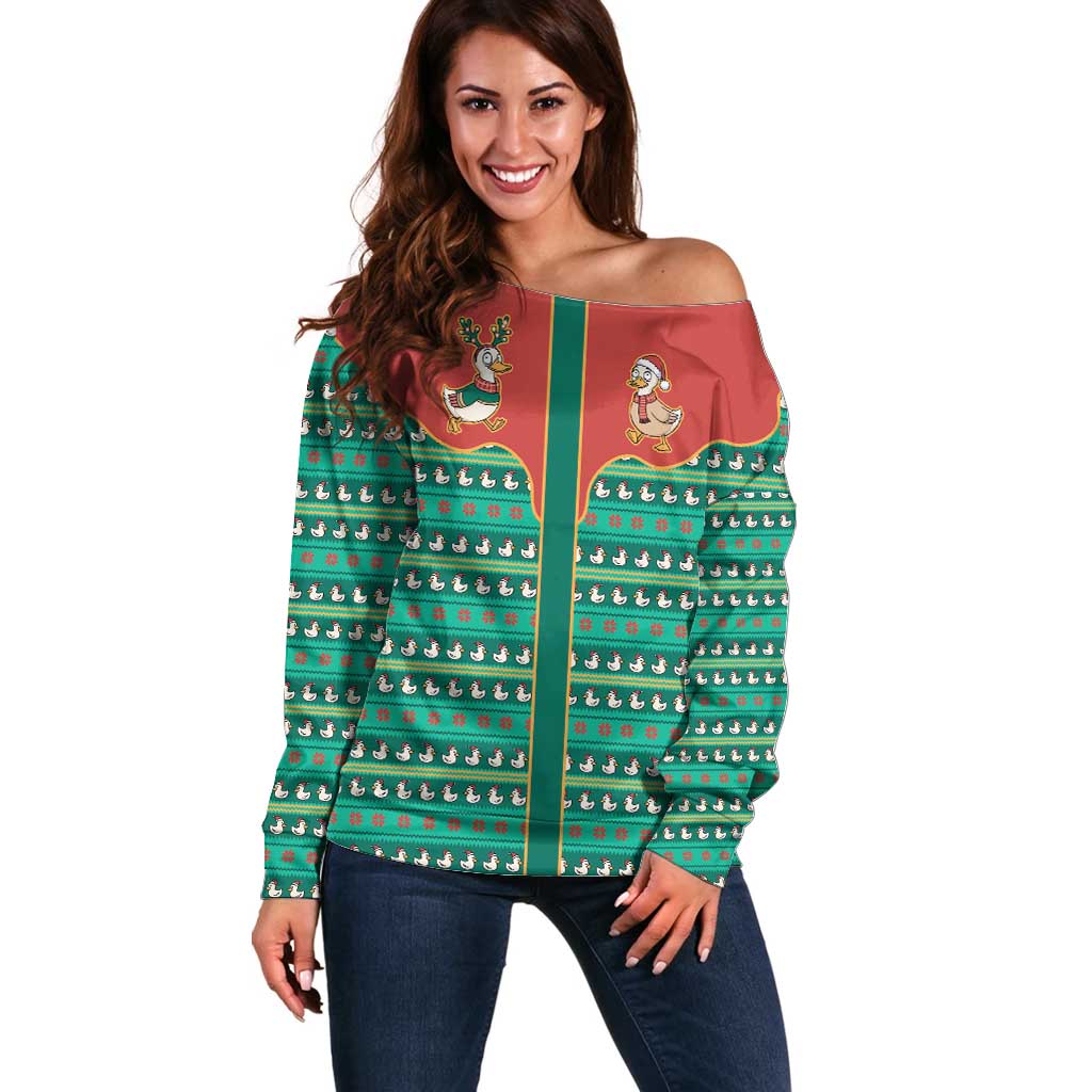 Western Yoke Off Shoulder Sweater Merry Duckmas Funny Style - Wonder Print Shop