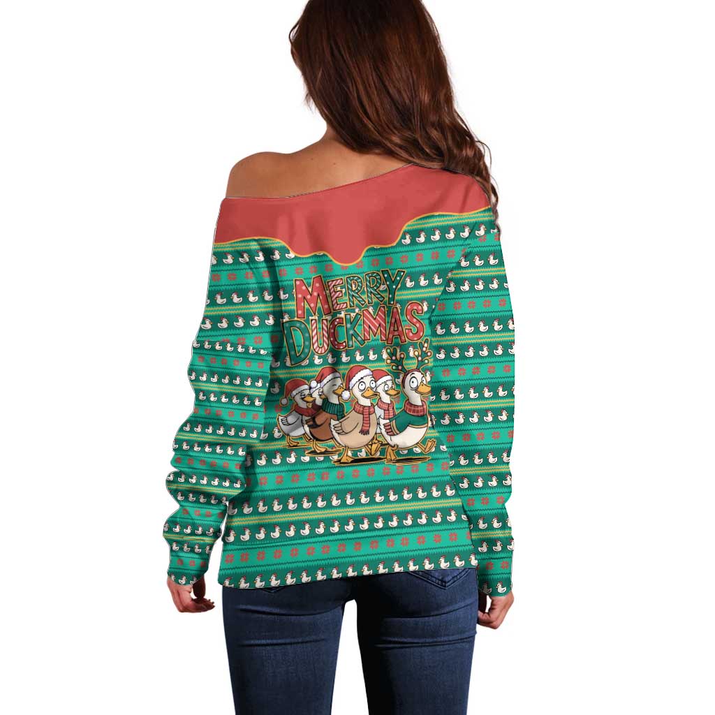 Western Yoke Off Shoulder Sweater Merry Duckmas Funny Style - Wonder Print Shop