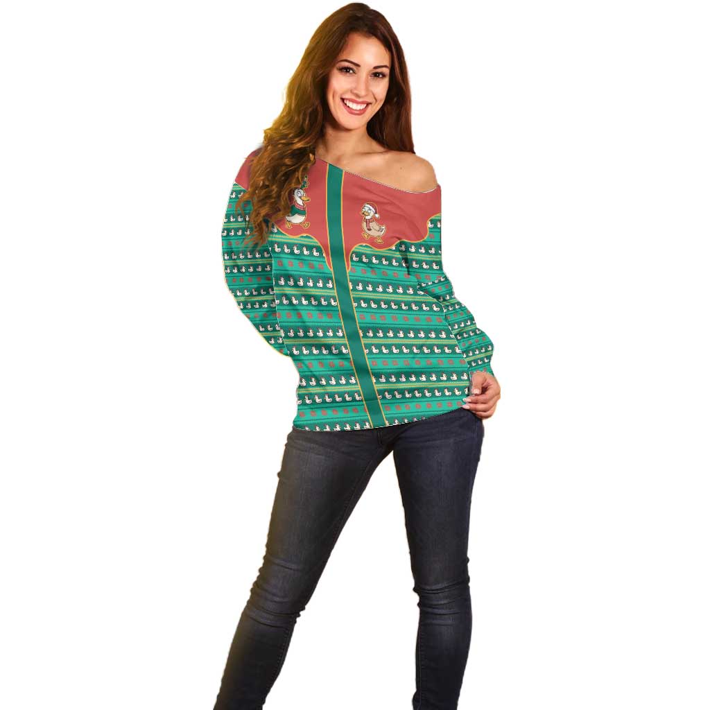 Western Yoke Off Shoulder Sweater Merry Duckmas Funny Style - Wonder Print Shop