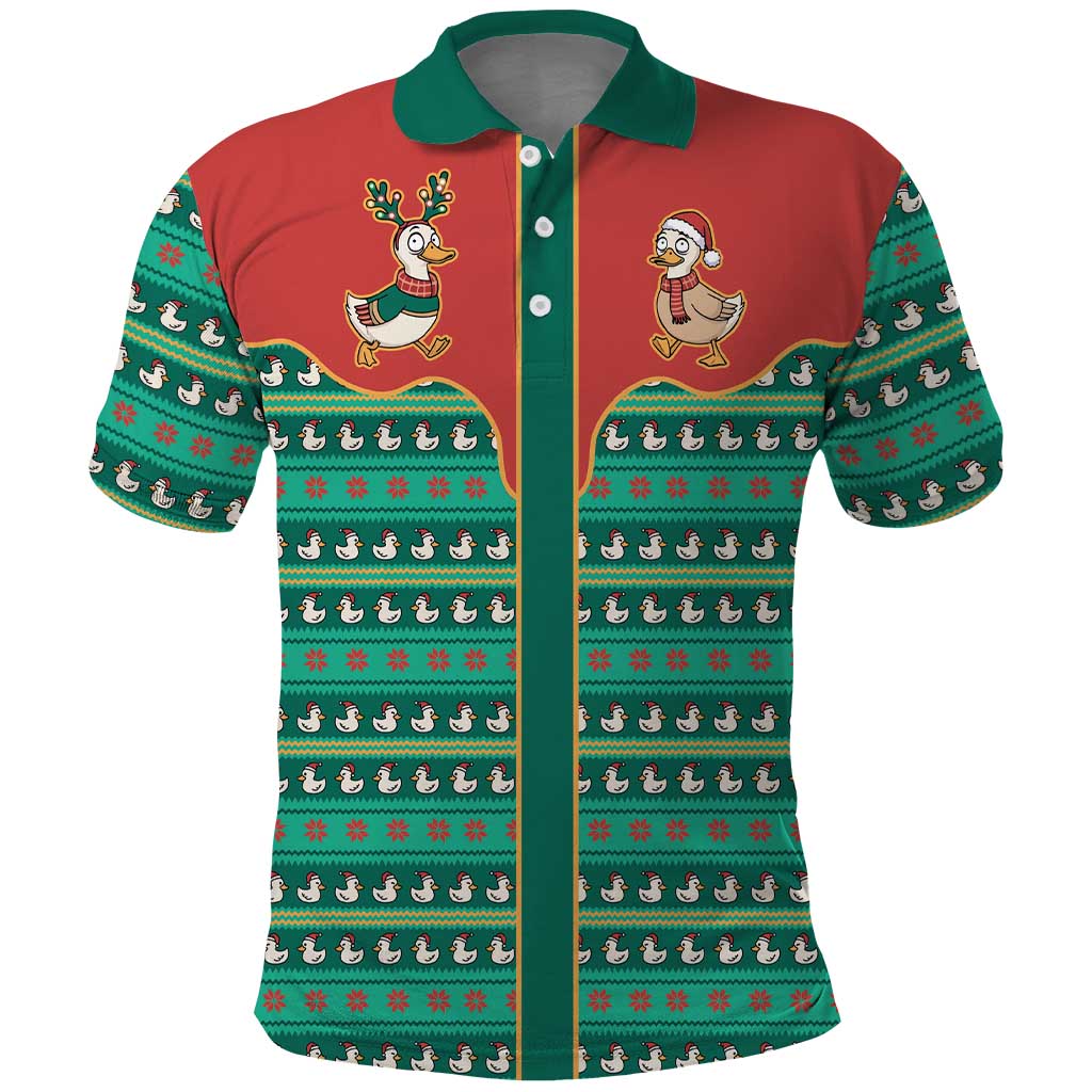 Western Yoke Polo Shirt Merry Duckmas Funny Style - Wonder Print Shop