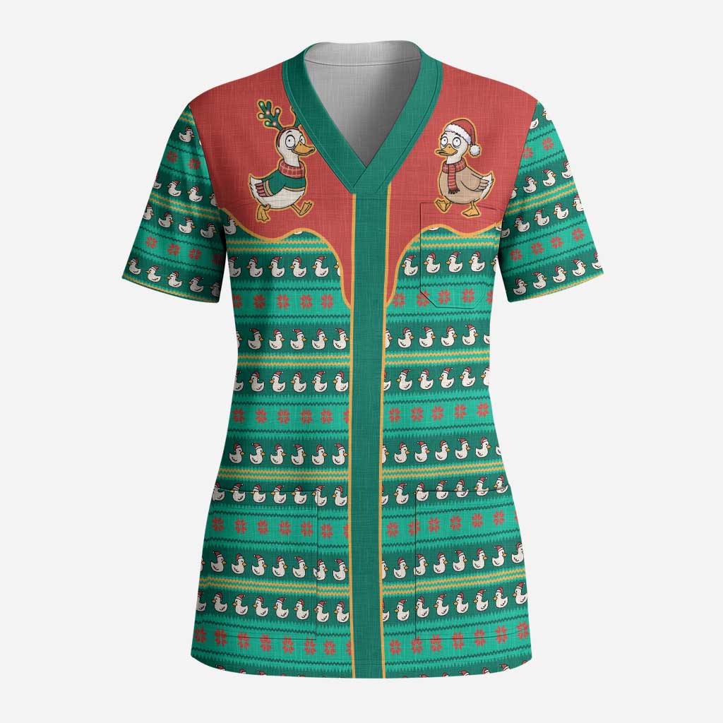 Western Yoke Scrub Top Merry Duckmas Funny Style - Wonder Print Shop