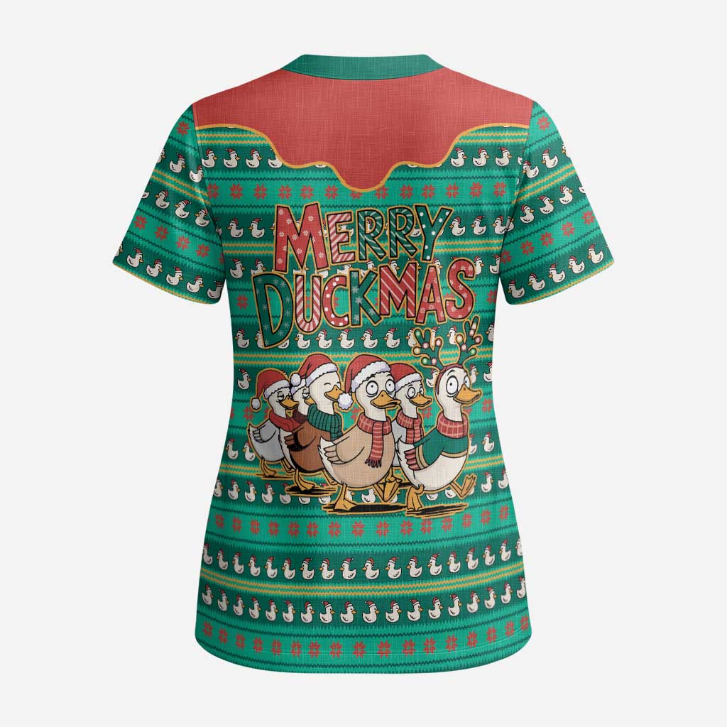 Western Yoke Scrub Top Merry Duckmas Funny Style - Wonder Print Shop