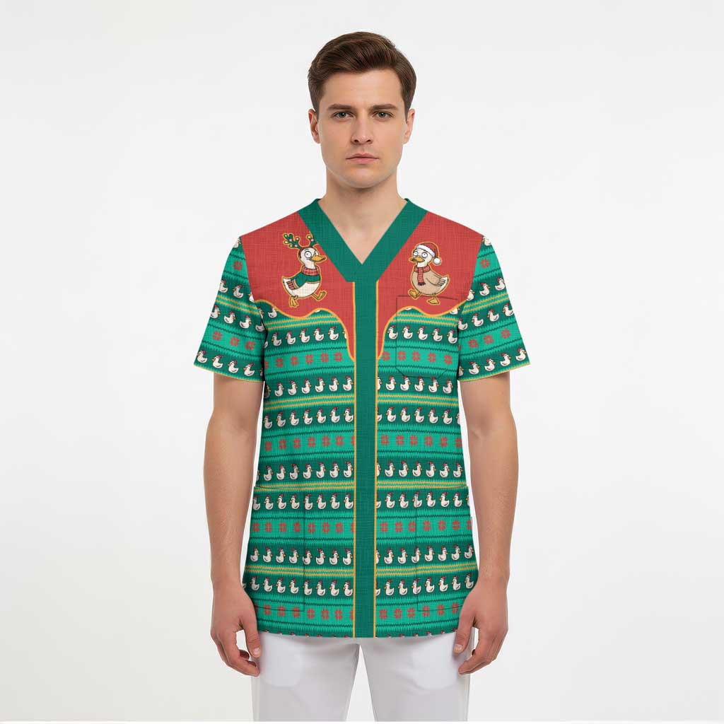 Western Yoke Scrub Top Merry Duckmas Funny Style - Wonder Print Shop
