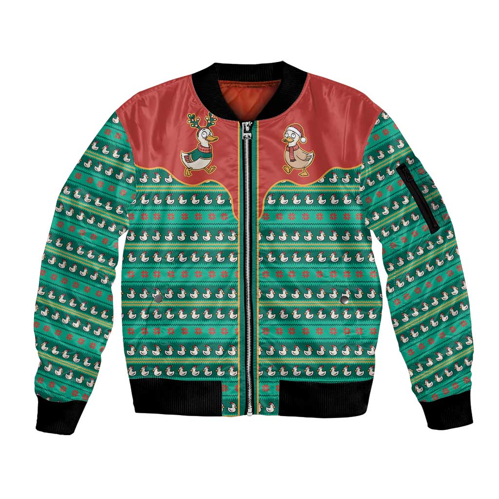 Western Yoke Sleeve Zip Bomber Jacket Merry Duckmas Funny Style - Wonder Print Shop