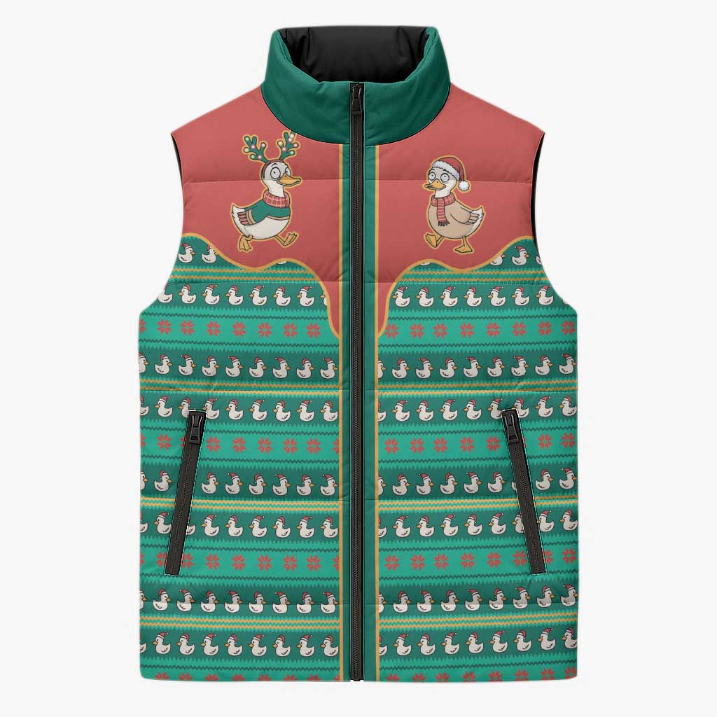 Western Yoke Sleeveless Puffer Jacket Merry Duckmas Funny Style - Wonder Print Shop