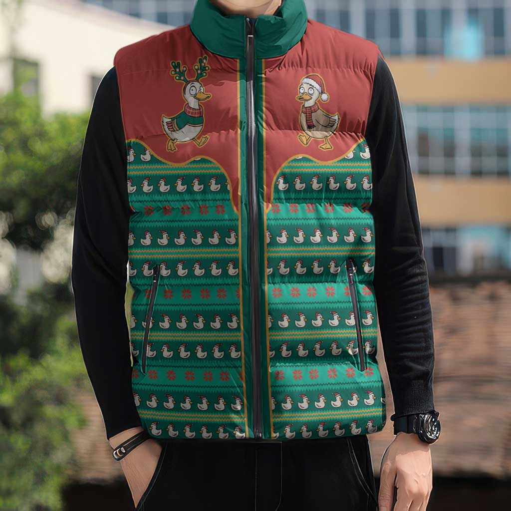 Western Yoke Sleeveless Puffer Jacket Merry Duckmas Funny Style - Wonder Print Shop