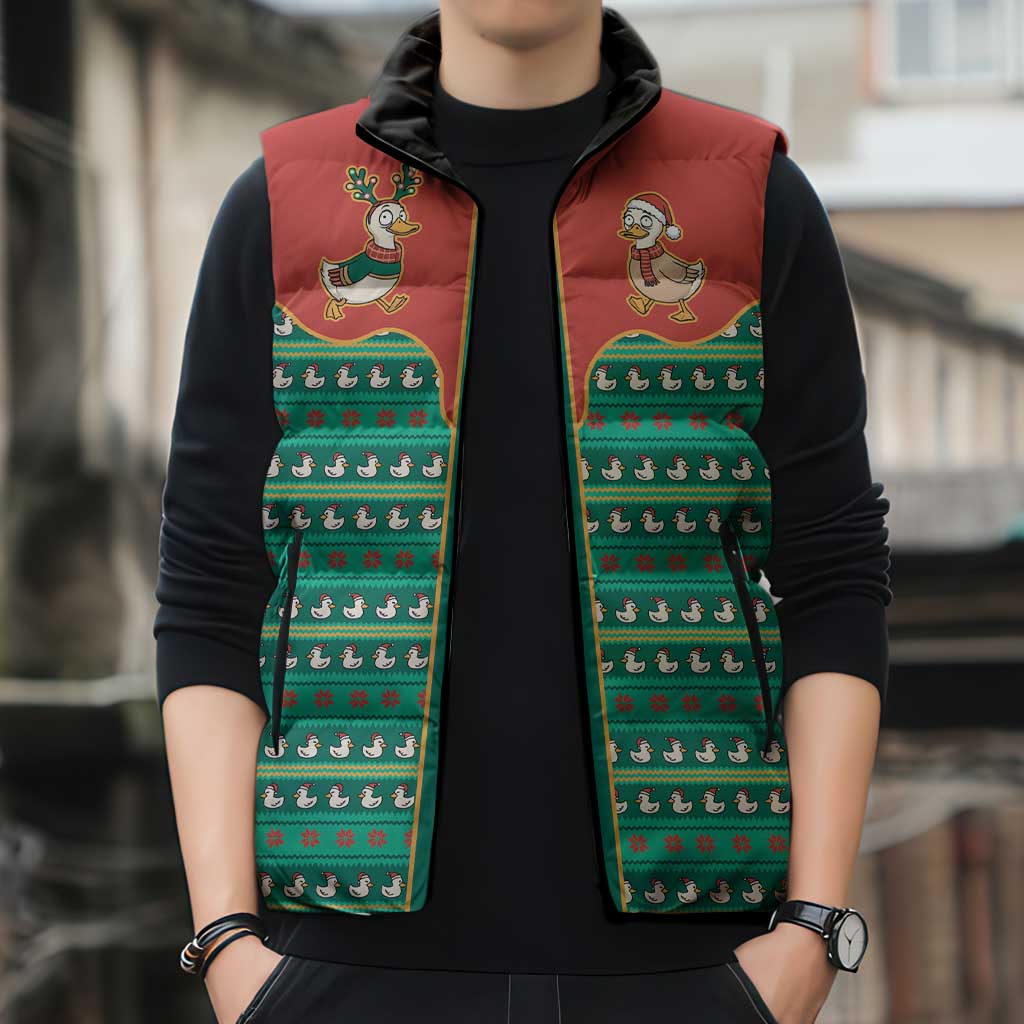 Western Yoke Sleeveless Puffer Jacket Merry Duckmas Funny Style - Wonder Print Shop