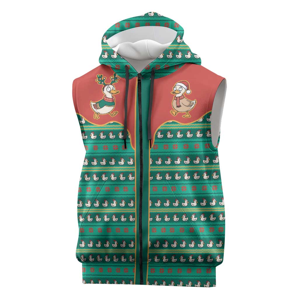 Western Yoke Sleeveless Zip Hoodie Merry Duckmas Funny Style - Wonder Print Shop