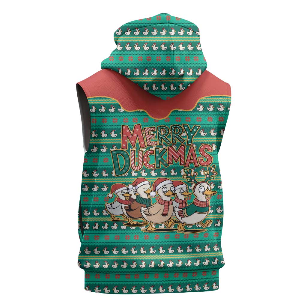 Western Yoke Sleeveless Zip Hoodie Merry Duckmas Funny Style - Wonder Print Shop