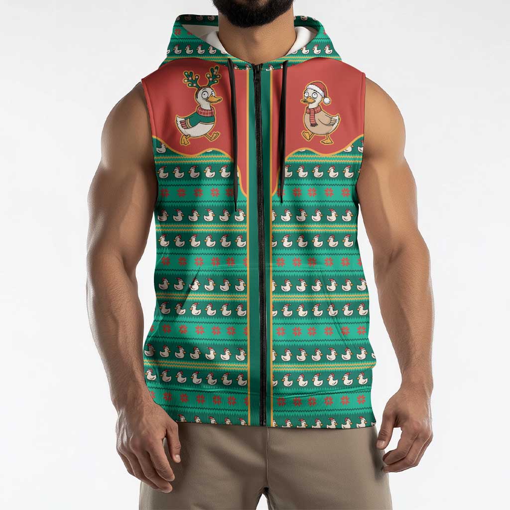 Western Yoke Sleeveless Zip Hoodie Merry Duckmas Funny Style - Wonder Print Shop