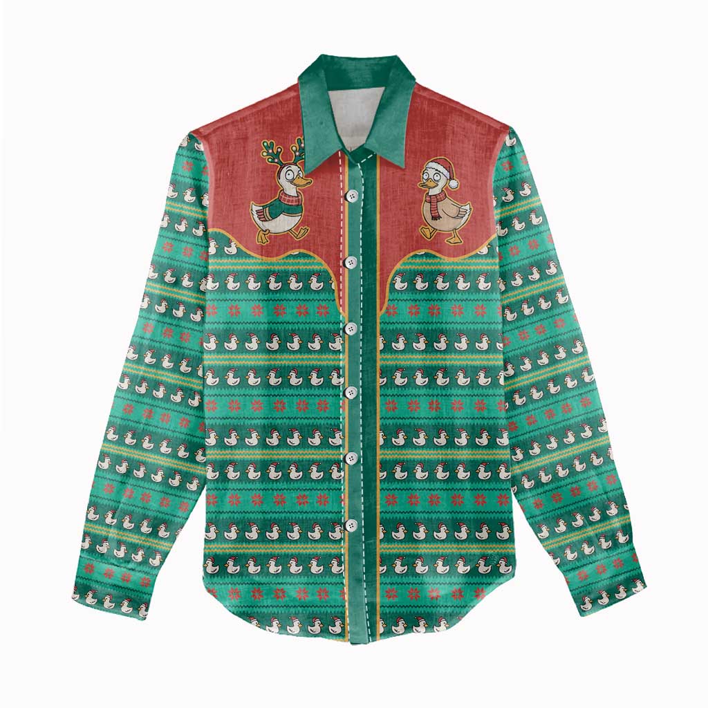 Western Yoke Women Casual Shirt Merry Duckmas Funny Style - Wonder Print Shop