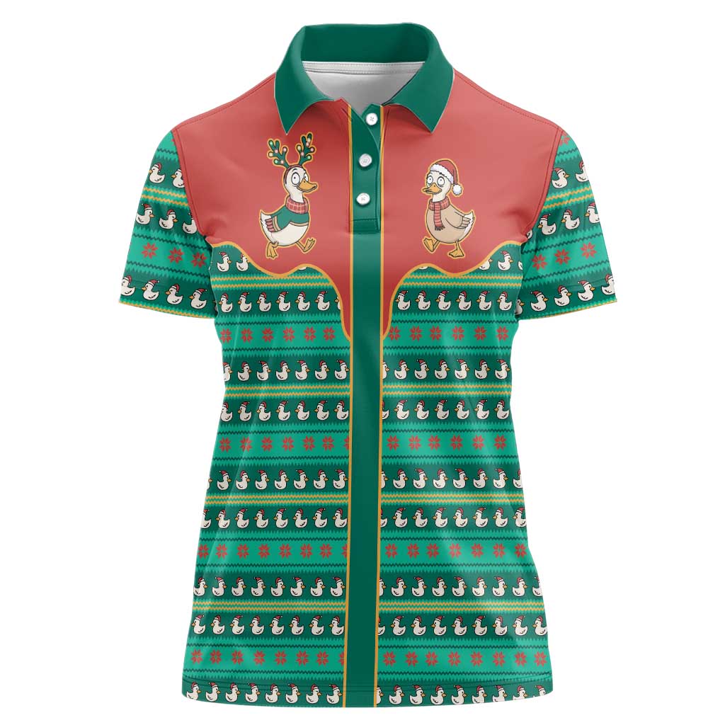 Western Yoke Women Polo Shirt Merry Duckmas Funny Style - Wonder Print Shop