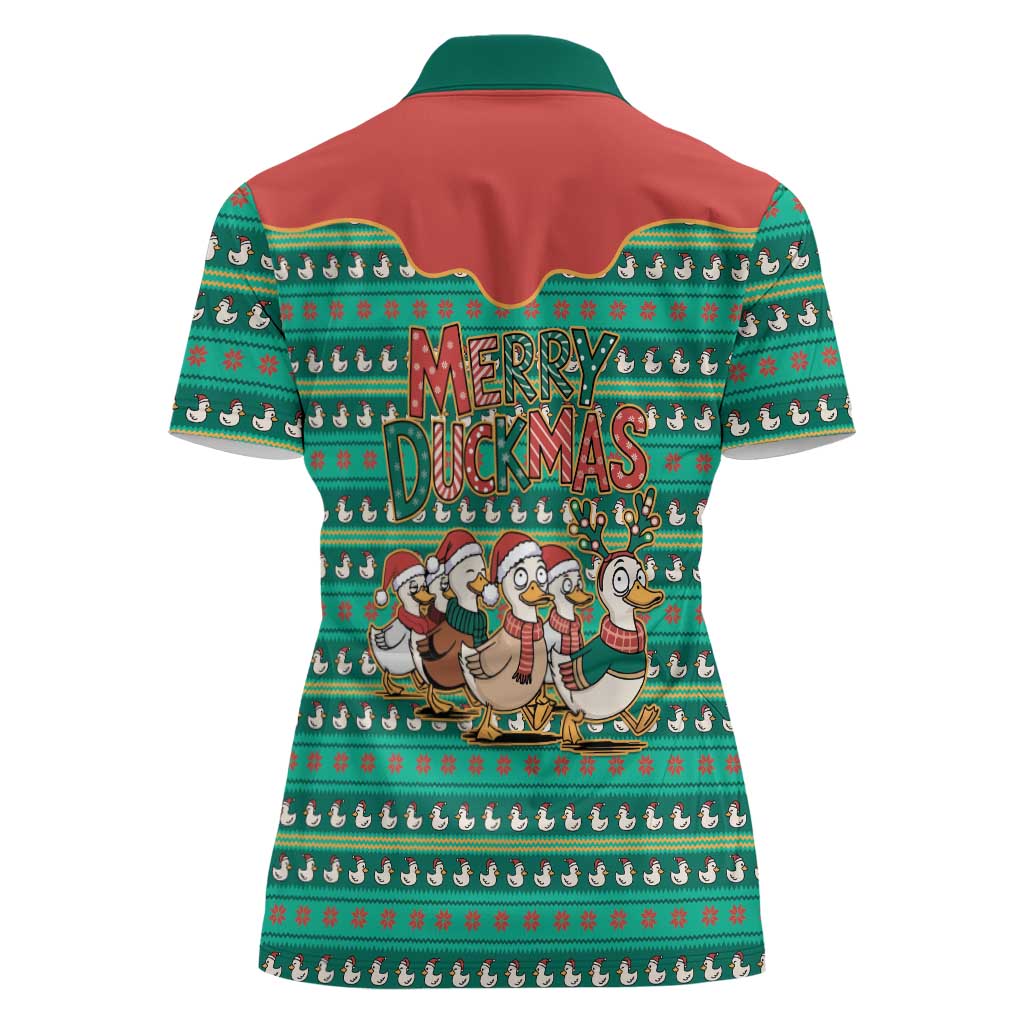 Western Yoke Women Polo Shirt Merry Duckmas Funny Style - Wonder Print Shop