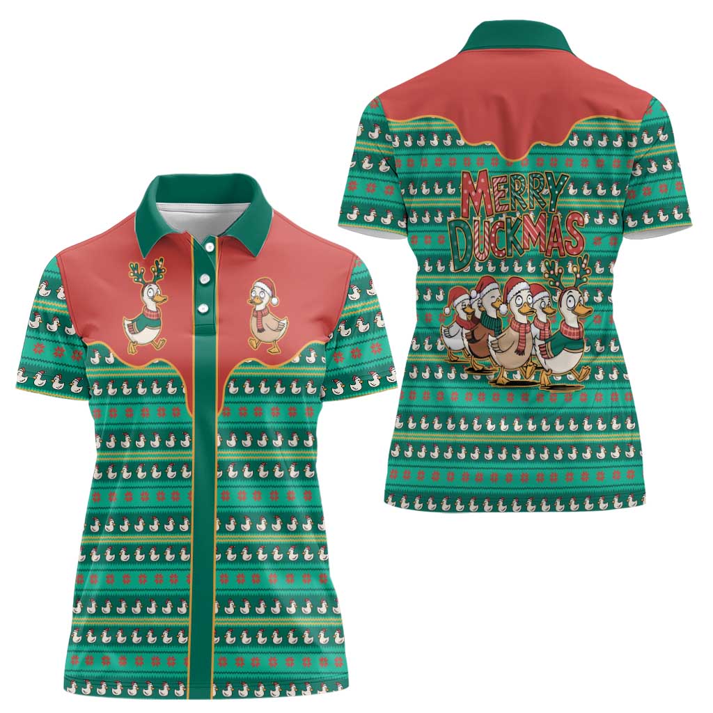 Western Yoke Women Polo Shirt Merry Duckmas Funny Style - Wonder Print Shop
