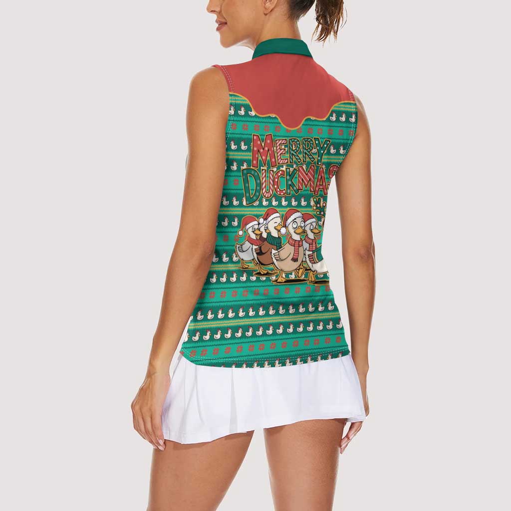 Western Yoke Women Sleeveless Polo Shirt Merry Duckmas Funny Style - Wonder Print Shop