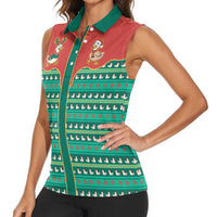 Western Yoke Women Sleeveless Polo Shirt Merry Duckmas Funny Style - Wonder Print Shop