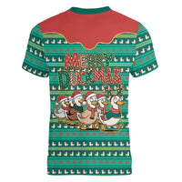 Western Yoke Women V-Neck T-Shirt Merry Duckmas Funny Style - Wonder Print Shop