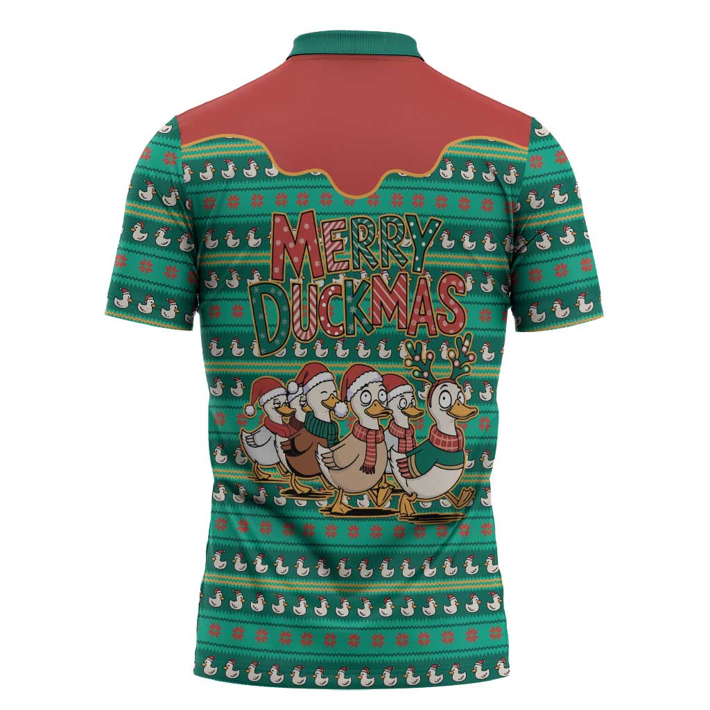 Western Yoke Zipper Polo Shirt Merry Duckmas Funny Style - Wonder Print Shop
