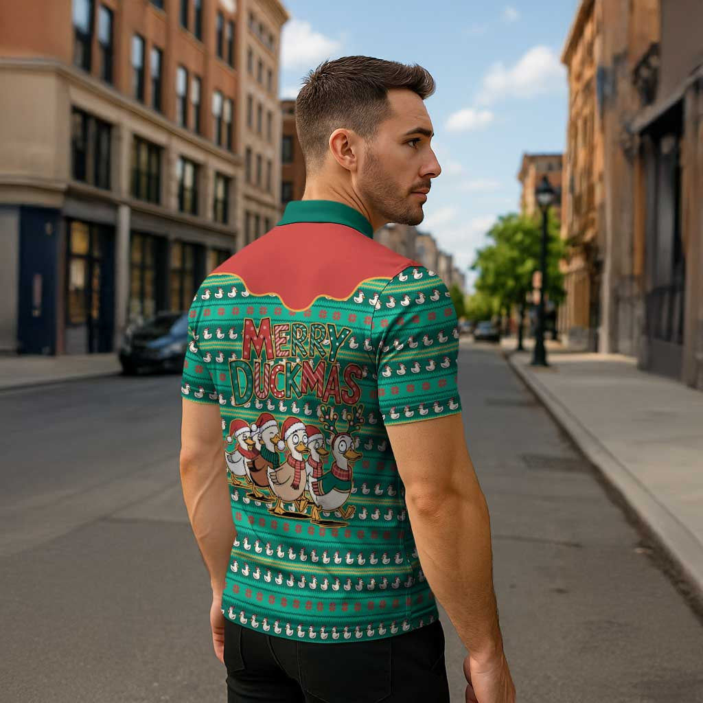 Western Yoke Zipper Polo Shirt Merry Duckmas Funny Style - Wonder Print Shop