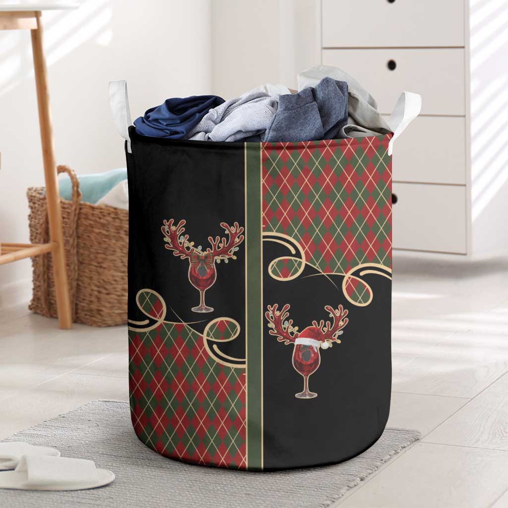 Western Yoke Laundry Basket Wine Deer Christmas Argyle Patterns - Wonder Print Shop