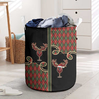 Western Yoke Laundry Basket Wine Deer Christmas Argyle Patterns - Wonder Print Shop