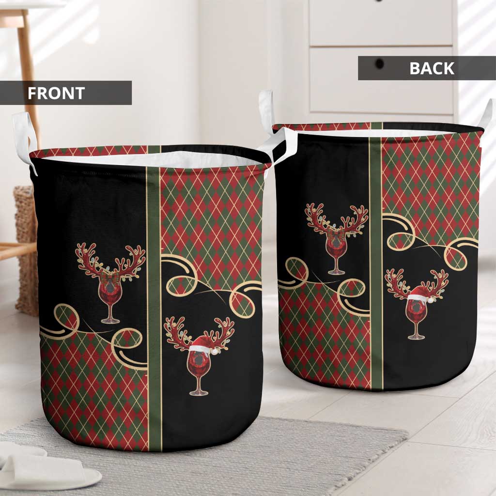 Western Yoke Laundry Basket Wine Deer Christmas Argyle Patterns - Wonder Print Shop